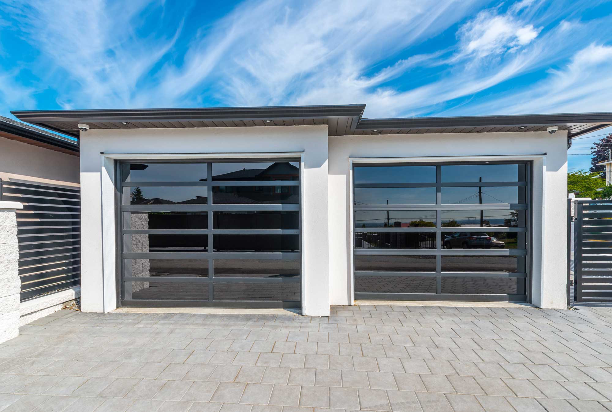 Stylish Glass Double Garage Door Replacements Stylish full view garage door in Marble Falls.